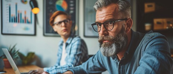 Obraz premium Professional Financial Advisor Giving Tax-Saving Tips to Client on Laptop with Graphs in Bright Office Setting