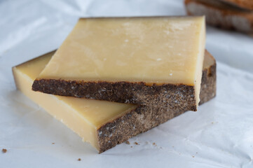 French aged in caves cheese Comte, made from unpasteurised cow milk Prestige,  Vieille Reserve close up
