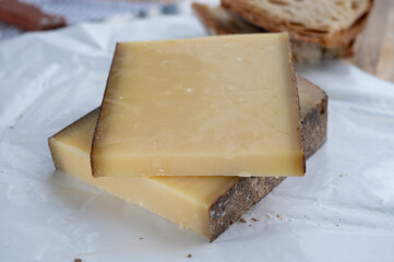 French aged in caves cheese Comte, made from unpasteurised cow milk Prestige,  Vieille Reserve close up