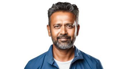 Portrait of confident indian man isolated on transparent background.

