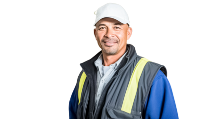 Portrait of warehouse worker on transparent background.


