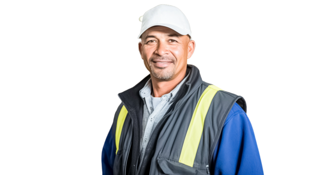 Portrait of warehouse worker on transparent background.

