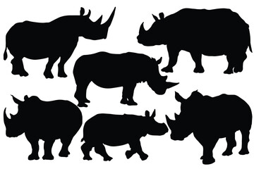 Rhinoceros. Silhouette of rhinos and baby rhinoceros. Animal Family. Isolated. Vector illustration. World Rhino Day. 22 September. Vector illustration in honor of world rhino day.