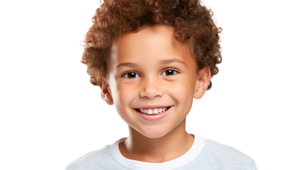 Portrait of smiling african black boy child kid isolated on transparent background.