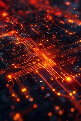 Obraz premium Digital Futurism - Abstract Background of Glowing Circuits Symbolizing Advanced Technology in a Futuristic Setting