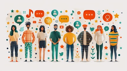 Tips for community building on social media, fostering a sense of belonging among your audience, encouraging interaction, and creating loyal brand advocates. high resolution Illustration, in the
