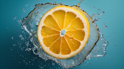 Refreshing Citrus Splash: Vibrant Lemon Slice in Water