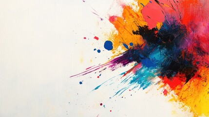 Fototapeta premium Abstract background with a colorful, paint splatter on a white canvas