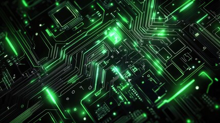 Abstract background with a complex, circuit board design in green and black
