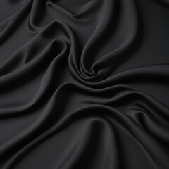 Obraz premium Luxurious Draped Black Cloth Fabric Textile Wallpaper with Smooth Silk Surface Elegant Folds and Rich Texture, Fashion and Design Abstract Background