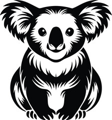 Koala black and white silhouette vector line art illustration