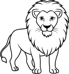 Lion full coloring page vector line drawing