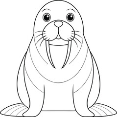 Walrus vector line drawing, line vector 