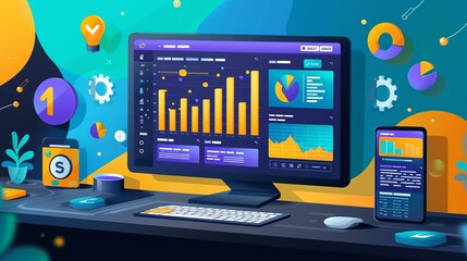 Essential digital advertising metrics for measuring the effectiveness of your campaigns, understanding ROI, and making data-driven adjustments to maximize performance. high resolution Illustration,
