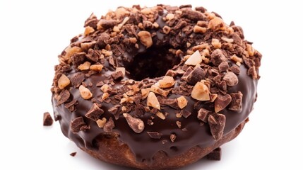 Delicious Chocolate Glazed Donut with Nuts and Chocolate Crumbles