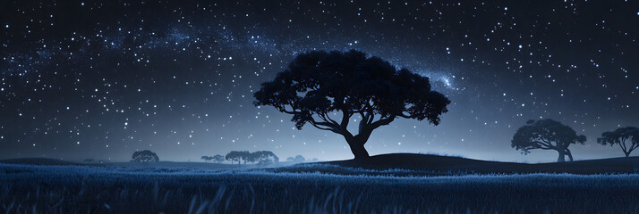 Starry night sky over a tranquil landscape