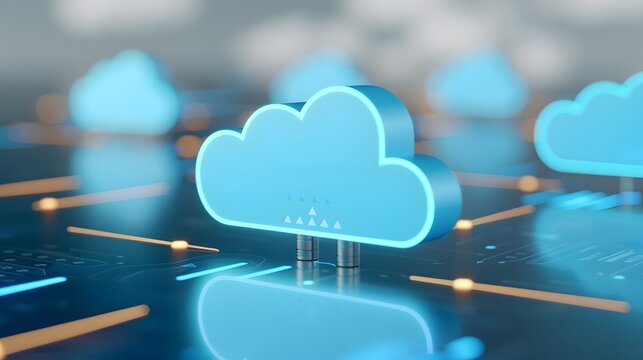Digital cloud network symbolizing data storage, technology, internet services, and cloud computing on a futuristic background.