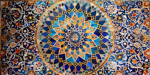 Beautiful middle eastern tile craft paper intricate decor. AI generation