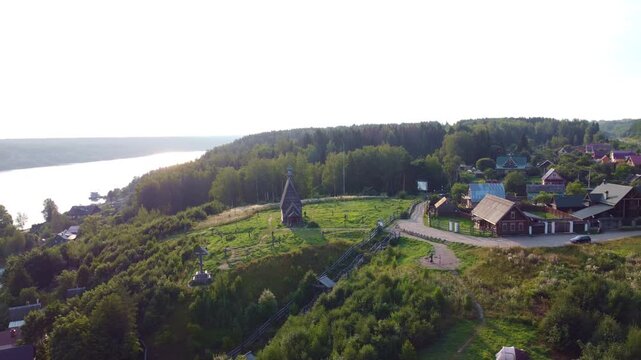 Russian village in the forest drone view