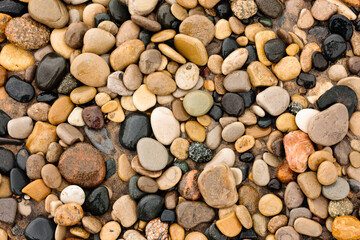 Numerous small stones compliments of Lake Michigan along the beach at Kohler Andrae State Park, Sheboygan, Wisconsin in early June