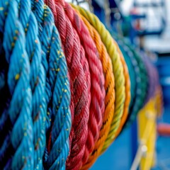 Colorful rope coils in a rainbow pattern.