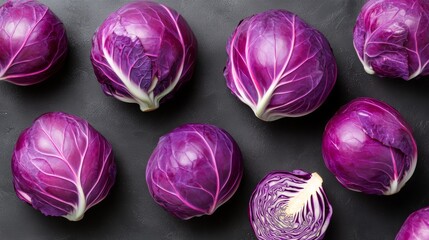 Fresh purple cabbages, vivid color, textured surface, flat design illustration, ultra HD,