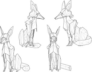 Sketch vector illustration artistic abstract fox animal poly silhouette drawing design 