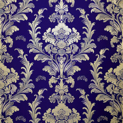 Beautiful historical wallpaper pattern, mixed of golden, and blue, Generative AI	
