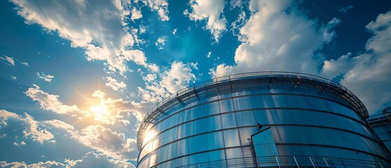 Modern Water Storage Solutions Large Metal Tank under Sunny Blue Sky with White Clouds