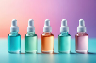 Glass dropper bottle with a pippette with rubber tip on the beautiful background. Nature Skin concept. Organic Spa Cosmetics. Eco friendly care organic Cosmetic product. Beauty treatment. Spa Concept.