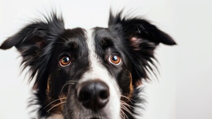 Fototapeta premium Cute Border Collie mix looking at the camera on white background