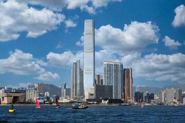 Cloudy Sky Over West Kowloon with its tall skyscrapers, HK.