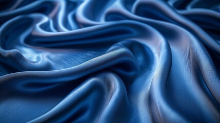 Fototapeta premium Elegant Blue Satin Fabric Draped Gracefully Highlighting Soft Texture and Rich Color