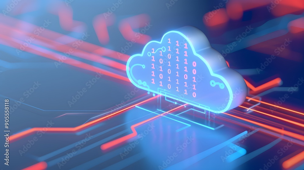 Poster futuristic cloud computing technology concept with abstract data representation in a digital environ