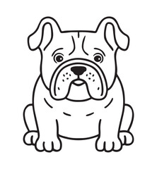 A black and white drawing of a bulldog with white background