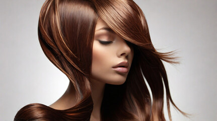 Beautiful model with long smooth healthy brown hair