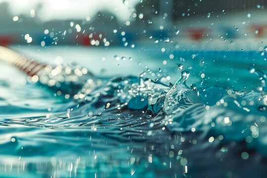 Swimming competition, with swimmers racing through the water with effortless grace, creating ripples and waves as they strive for the finish line in a display of speed and athleticism