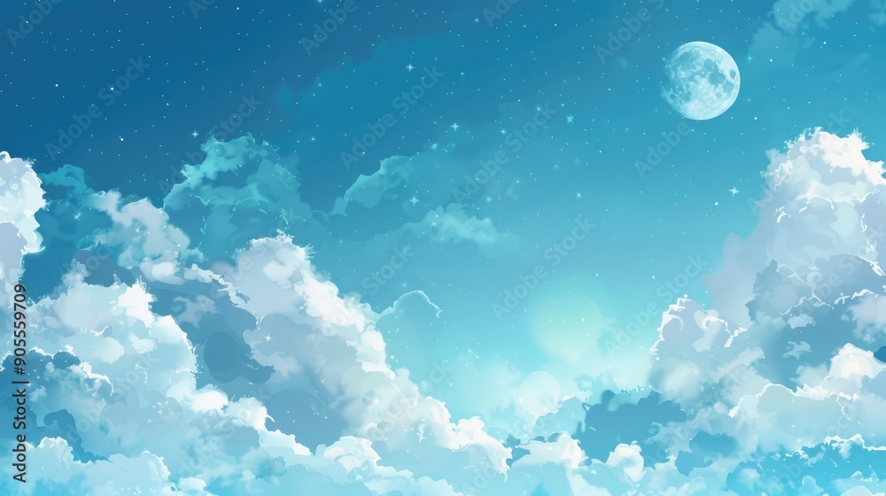 Wall mural sky backdrop with clouds moon and space for text