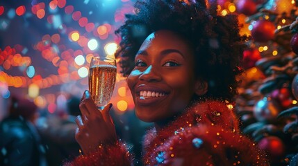 Joyful Celebration in a Festively Decorated City Square During Winter Evenings