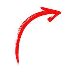 Bright red, hand-drawn arrow curving upwards on a white background
