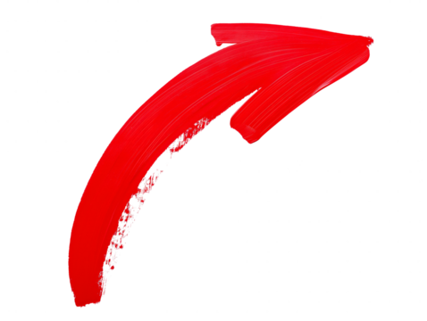 Red brushstroke curved arrow on white background