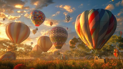 Naklejka premium A spectacular balloon festival amid lively excitement. Family