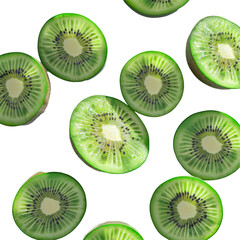 Fototapeta premium Kiwi fruit slices backlit on a transparent background viewed from the top