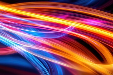 An abstract background featuring vibrant and colorful light trails creating dynamic and fluid patterns.