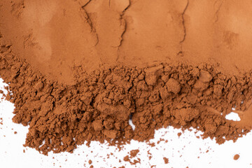 Macro Cocoa Powder, Texture Spilled Dry Cocoa Top View.