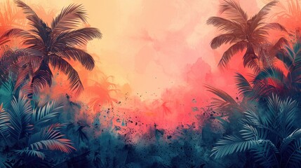 summer scene with palm leaves vibrant color splashes and abstract design elements
