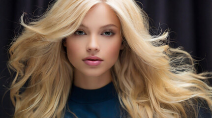 Fototapeta premium Beautiful model with long smooth healthy blonde hair