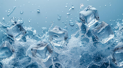 An abstract illustration of ice, with its transparent, clear cubes and flowing waves. liquid splash with frozen ice