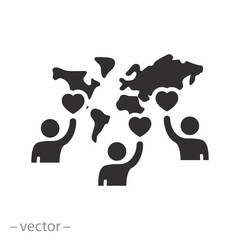 hand volunteer with heart icon, social participation, unity help, flat vector illustration