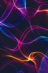 Obraz premium Generative AI illustration of a neon futuristic flashes on black background. Motion light lines backdrop.